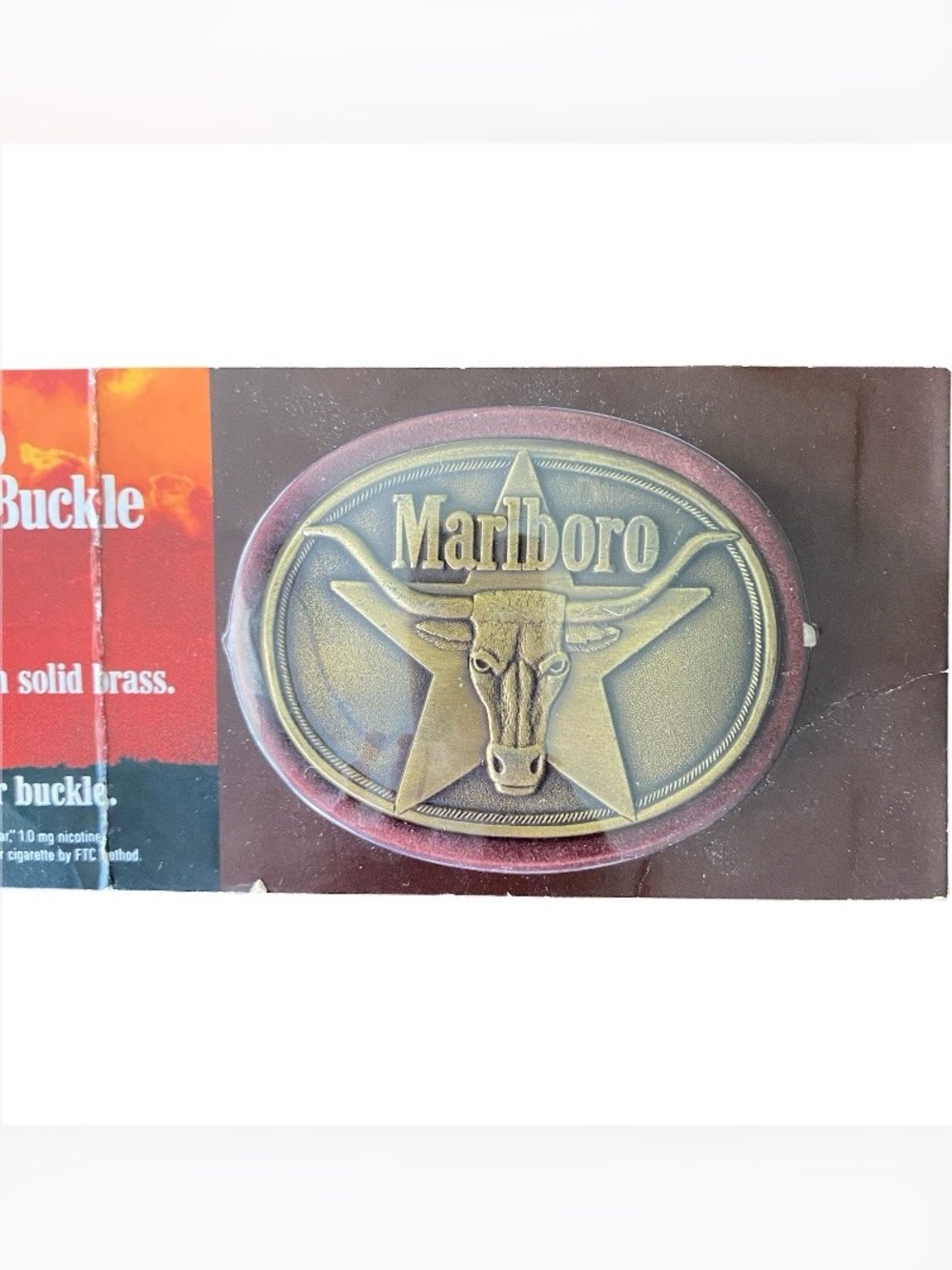 Vintage 1987 Marlboro Longhorn Solid Brass Belt Buckle Rustic Cowboy New NOS